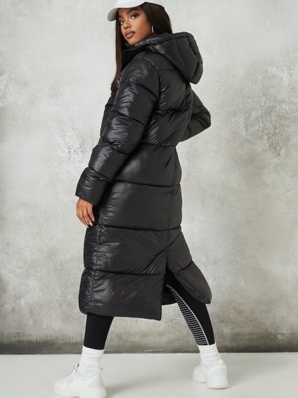 Missguided Long Black Hooded Puffer Coat - Picture 3 of 10